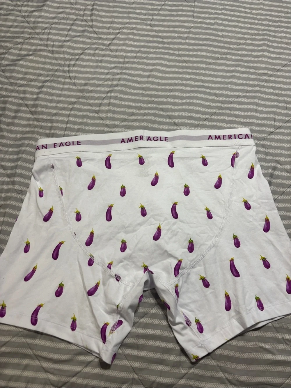American Eagle Outfitters White Boxer Briefs with Purple Eggplant Pattern